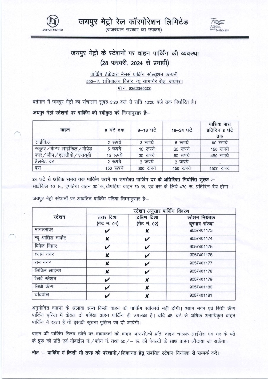 Parking Info w.e.f. 28.02.2024